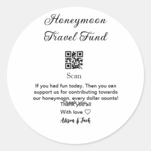Honeymoonfonds scan QR-code voeg naam toe Ronde Sticker