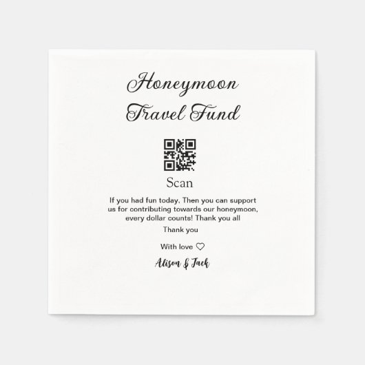 Honeymoonfonds scan QR-code voeg naam toe  Servet (Voorkant)