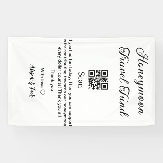 Honeymoonfonds scan QR-code voeg naam toe  Spandoek (Horizontaal)