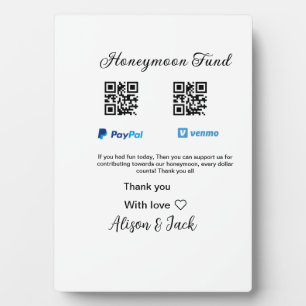 Honeymoonfonds venmo paypal donatie Q R koppel Fotoplaat