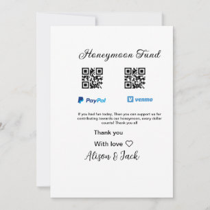 Honeymoonfonds venmo paypal donatie Q R koppel Kaart