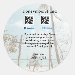 Honeymoonfonds venmo paypal donatie Q R koppel Ronde Sticker