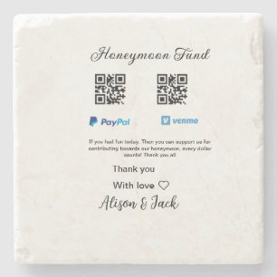 Honeymoonfonds venmo paypal donatie Q R koppel Stenen Onderzetter