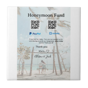 Honeymoonfonds venmo paypal donatie Q R koppel Tegeltje