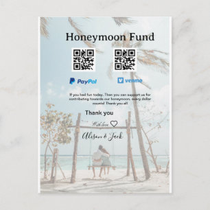 Honeymoonfonds venmo paypal donatie Q R stel Briefkaart