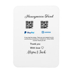 Honeymoonfonds venmo paypal donatie Q R stel Magneet