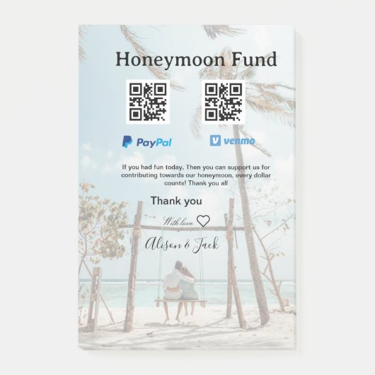 Honeymoonfonds venmo paypal donatie Q R stel Post-it® Notes (Voorkant)