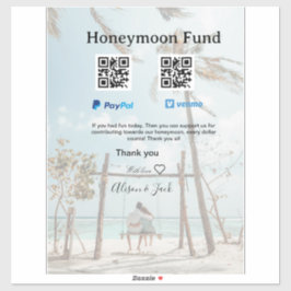 Honeymoonfonds venmo paypal donatie Q R stel Sticker