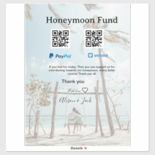 Honeymoonfonds venmo paypal donatie Q R stel Sticker