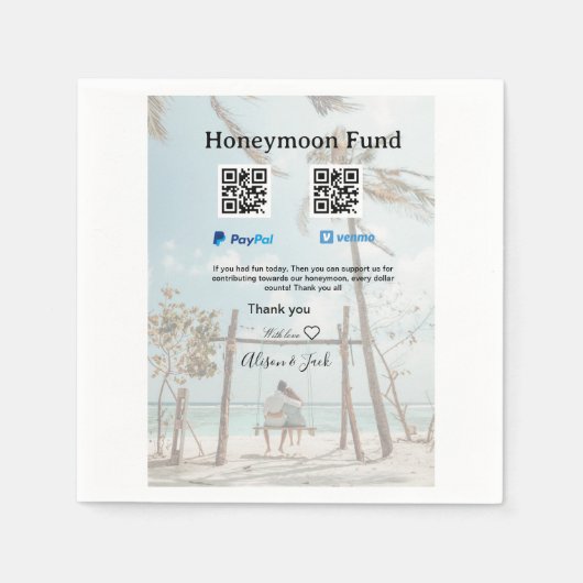 Honeymoonfonds venomo paypal donatie Q R koppel Servet (Voorkant)