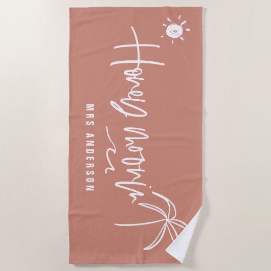 Honeymoonin' palmboom huwelijkscadeau strandlaken (Voorkant)