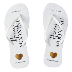 Honeymooning Black en White met naam en datum Teenslippers