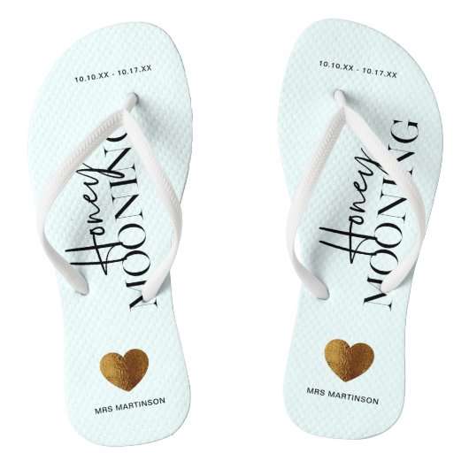 Honeymooning Blue en White met naam en datum Teenslippers (Voetbed)