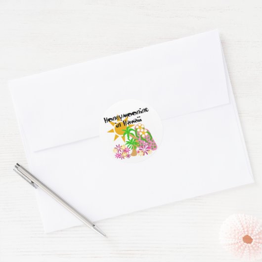 Honeymooning in Hawaii Ronde Sticker (Envelop)