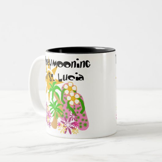 Honeymooning in Saint Lucia Tweekleurige Koffiemok (Voorkant links)
