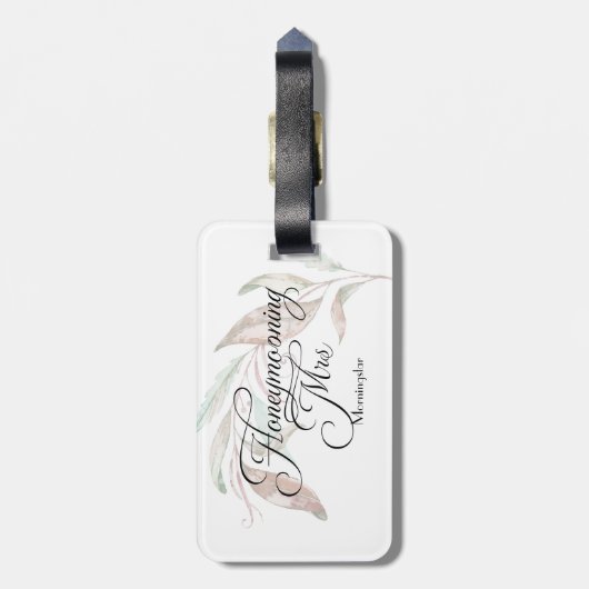 Honeymooning MRS. Waterverf Eucalyptus Leaves Bagagelabel (Achterkant verticaal)