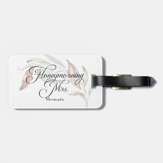 Honeymooning MRS. Waterverf Eucalyptus Leaves Bagagelabel (Achterkant horizontaal)