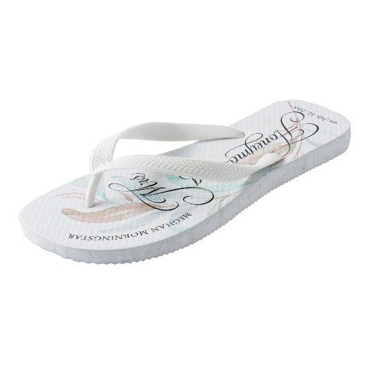 Honeymooning MRS. Waterverf Eucalyptus Leaves Teenslippers (Schuin)