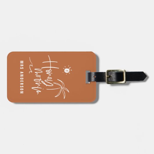Honeymooning palm bruiloft cadeau strand modern l bagagelabel (Voorkant horizontaal)