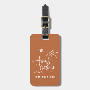 Honeymooning palm bruiloft cadeau strand modern l bagagelabel