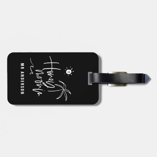 Honeymooning palm bruiloft tegenwoordig strand bagagelabel (Achterkant horizontaal)