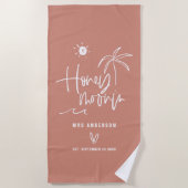 Honeymooning palm tree wedding gift strandlaken (Voorkant)