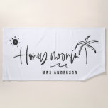 Honeymooning palm tree wedding gift strandlaken<br><div class="desc">Modern,  hand lettered script calligraphy to let everyone know this isn't just a holiday. This is your honeymoon. Part of a collection. Change the colour to customize.</div>