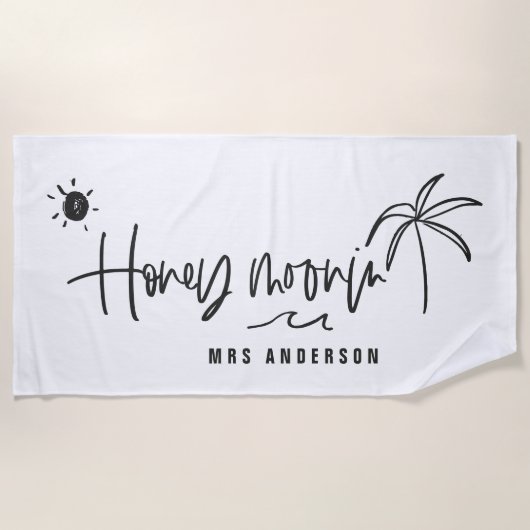 Honeymooning palm tree wedding gift strandlaken (Voorkant)