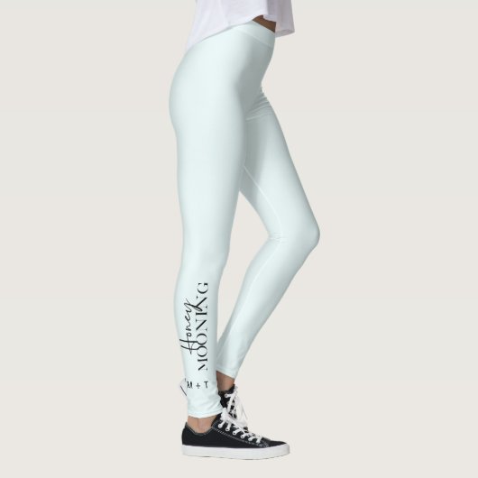 Honeymooning Script Blue met Monogrammen en hart Leggings (Rechts)