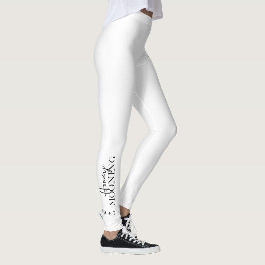 Honeymooning Script White met Monogrammen en hart Leggings (Rechts)