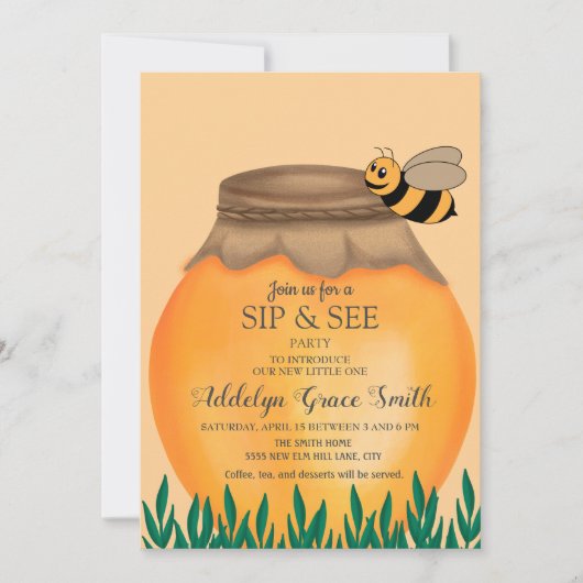 Honeypot en Bumblebee Sip Zie Baby shower Kaart (Voorkant)