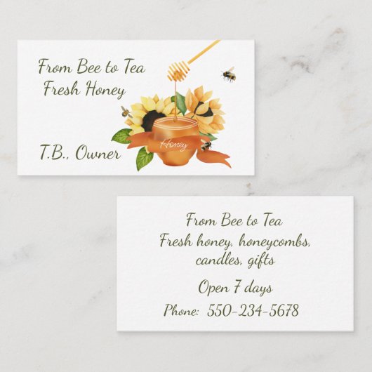 Honeypot en Flowers Fresh Honey Visitekaartje (Voorkant / Achterkant)