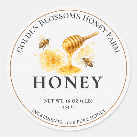 Honeypot Product Labels - Witte Imkerstickers (Voorkant)
