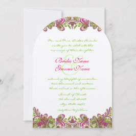 Honeysuckle Apple Green Paisley Wedding Invitation Kaart