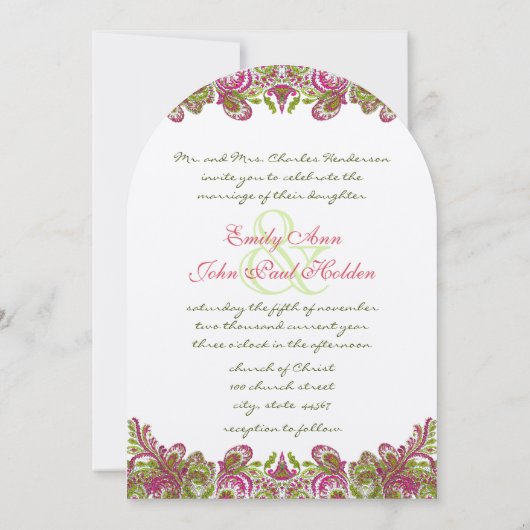 Honeysuckle Apple Green Paisley Wedding Invitation Kaart (Achterkant)