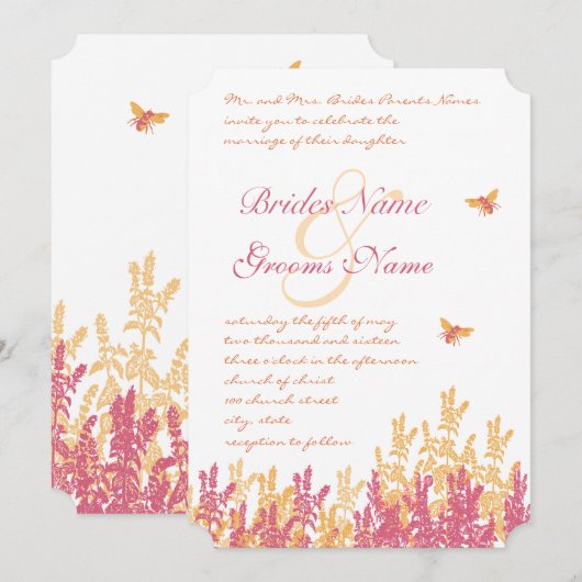 Honeysuckle Beeswax Wildflower Wedding Invites Kaart (Voorkant / Achterkant)