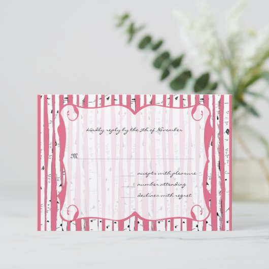 Honeysuckle Birch Tree Wedding Response Kaart (Staand voorkant)