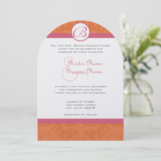 Honeysuckle & Coral Roos Wedding Invites Kaart (Staand voorkant)