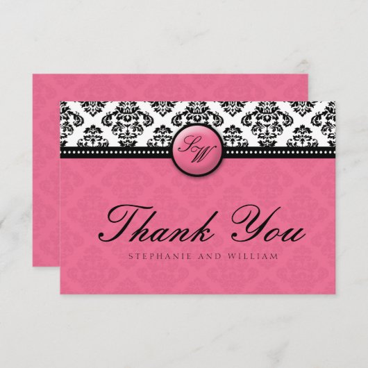 Honeysuckle Damask Monogram Weddenschap Hartelijk Bedankkaart (Voorkant / Achterkant)