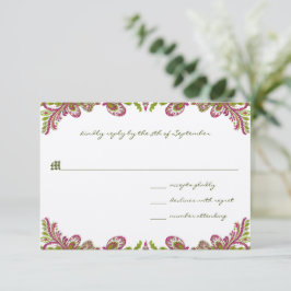 Honeysuckle en Chartreuse  Paisley Wedding RSVP Kaartje