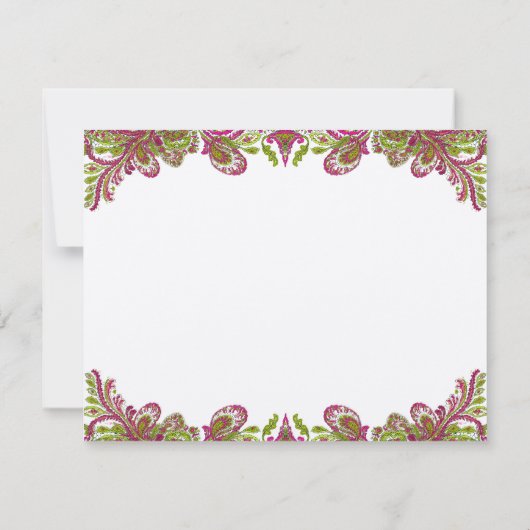 Honeysuckle en Chartreuse Paisley Wedding RSVP Kaartje (Achterkant)