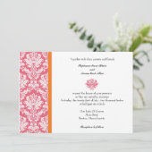 Honeysuckle en Coral Damask Wedding Invitation Kaart (Staand voorkant)