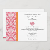 Honeysuckle en Coral Damask Wedding Invitation Kaart (Voorkant / Achterkant)