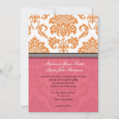 Honeysuckle en Coral Damask Wedding Invitation Kaart (Voorkant)