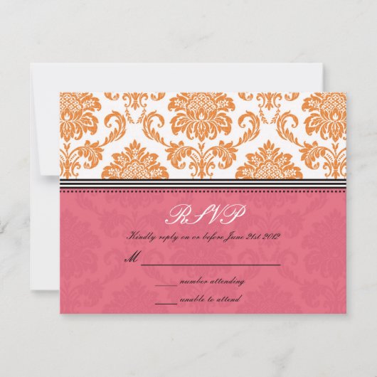 Honeysuckle en Tangerine Damask Wedding RSVP (Voorkant)