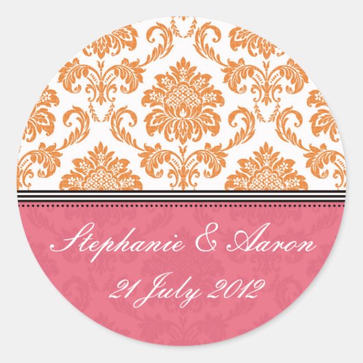 Honeysuckle en Tangerine Damask Wedding Sticker (Voorkant)