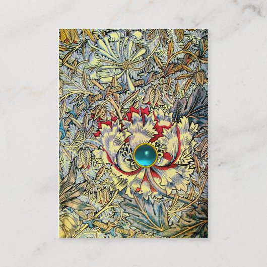 HONEYSUCKLE Fantasy Floral Aquamarijn Blauwe Edels Visitekaartje (Achterkant)