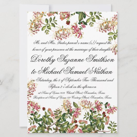 Honeysuckle Flower Floral Wedding Invitation Kaart (Voorkant)