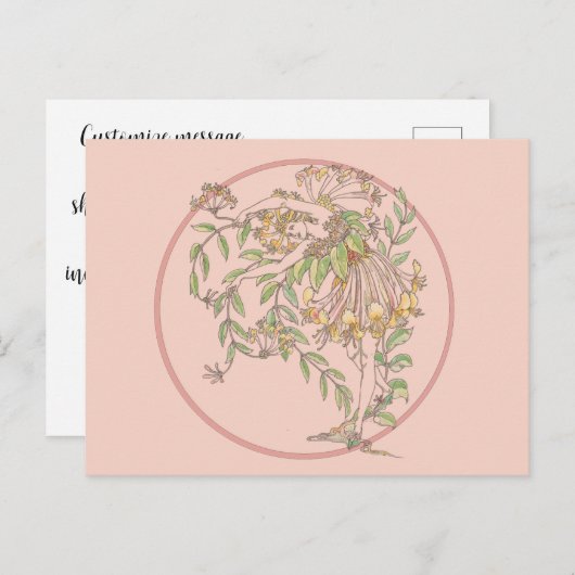 Honeysuckle Garden Fairy - June Birth Flower Postc Briefkaart (Voorkant / Achterkant)
