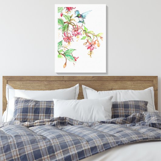Honeysuckle Hummingbird Canvas Afdruk (Insitu (Slaapkamer))